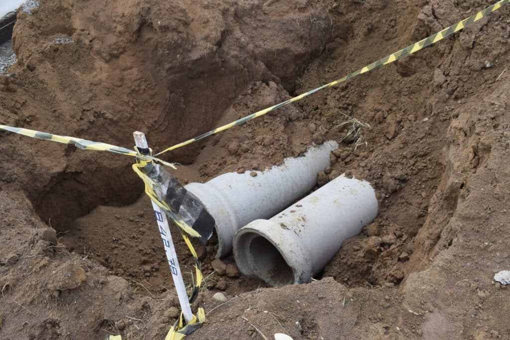 Sink pipes construction site excavation